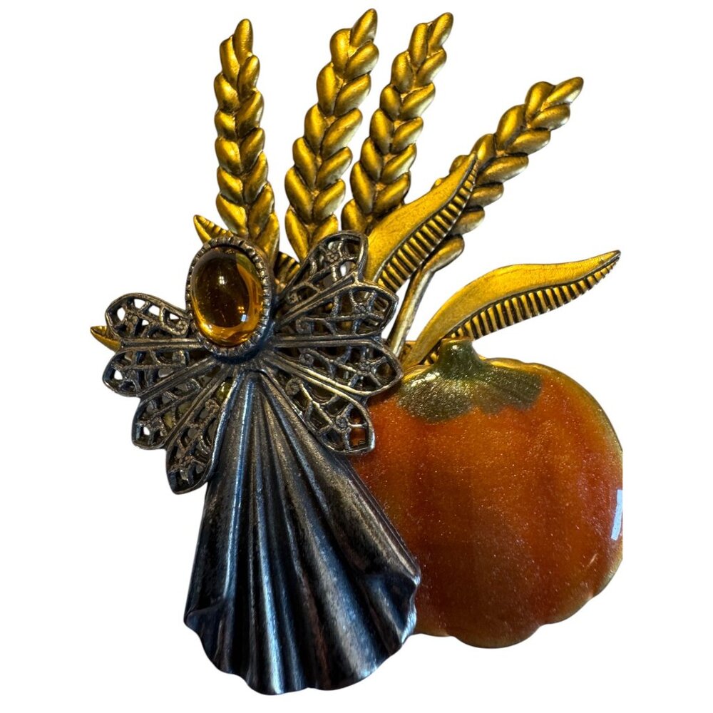 Vintage Costume 3" Broach Pin Fall Pumpkin Angel Wheat